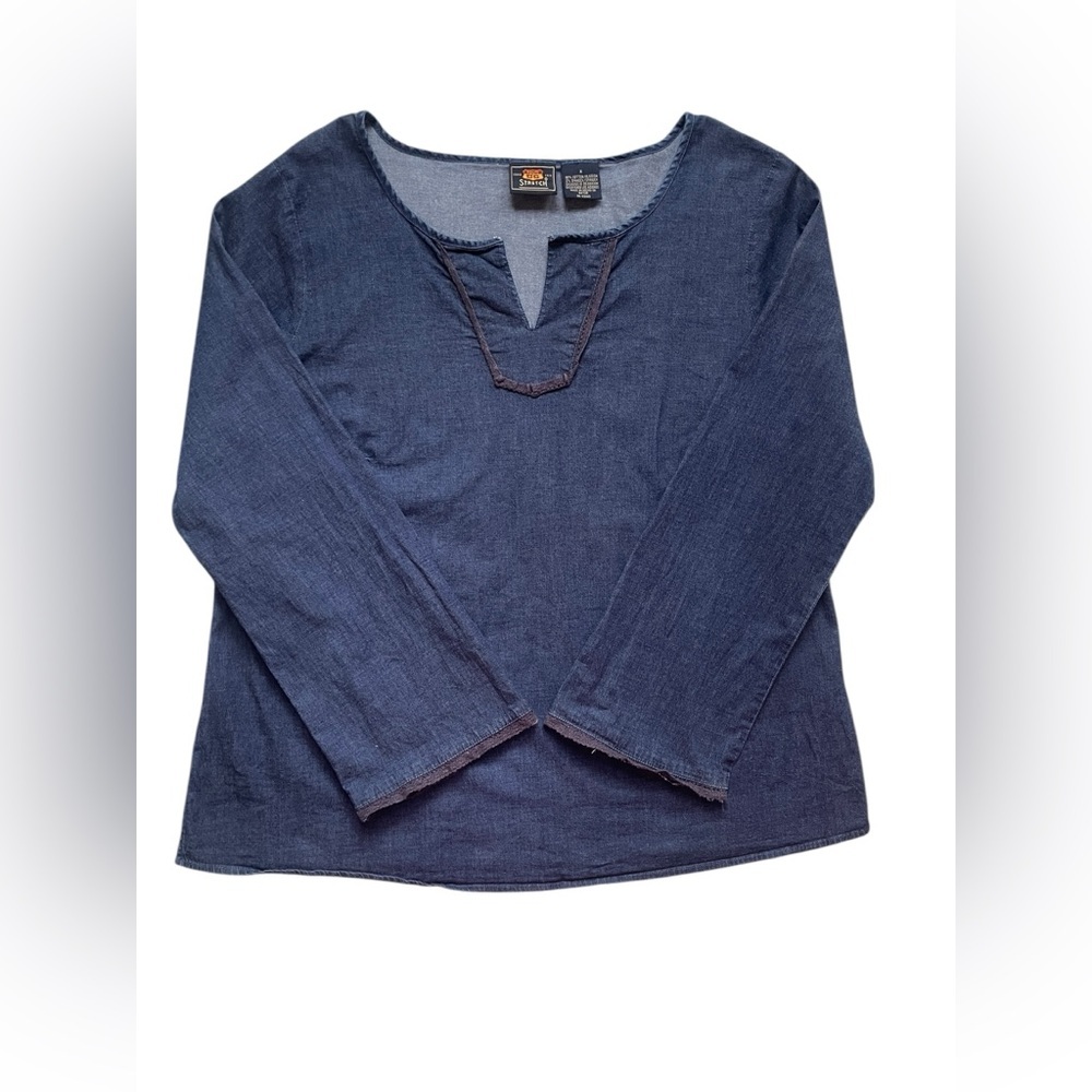 Route 66 Deep‎ Blue Denim Long Sleeve Women's Blouse